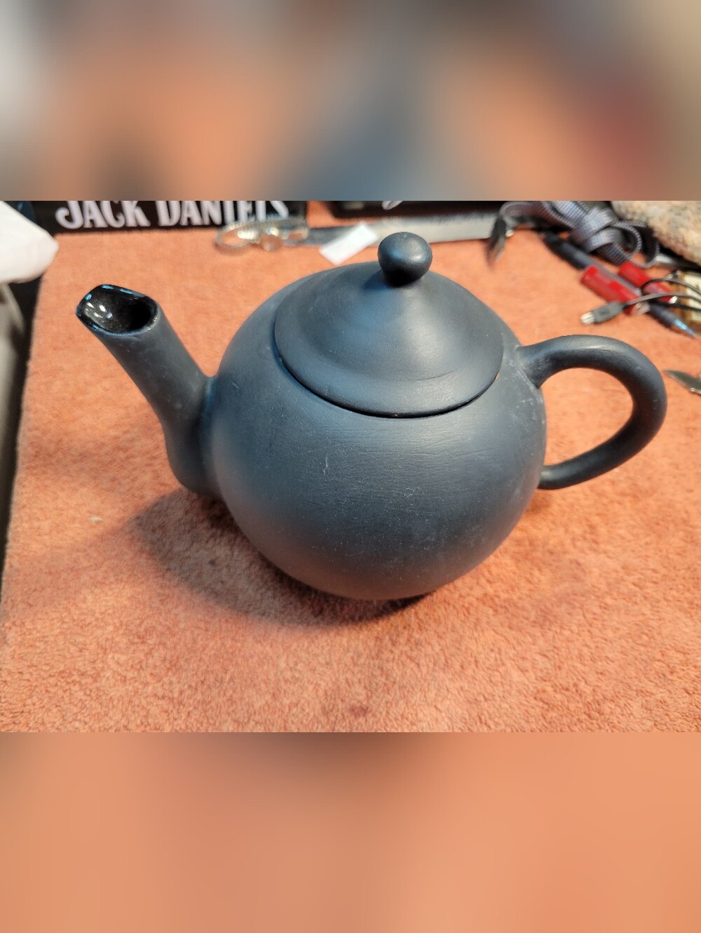 Vintage Japanese Black Matte Round Teapot